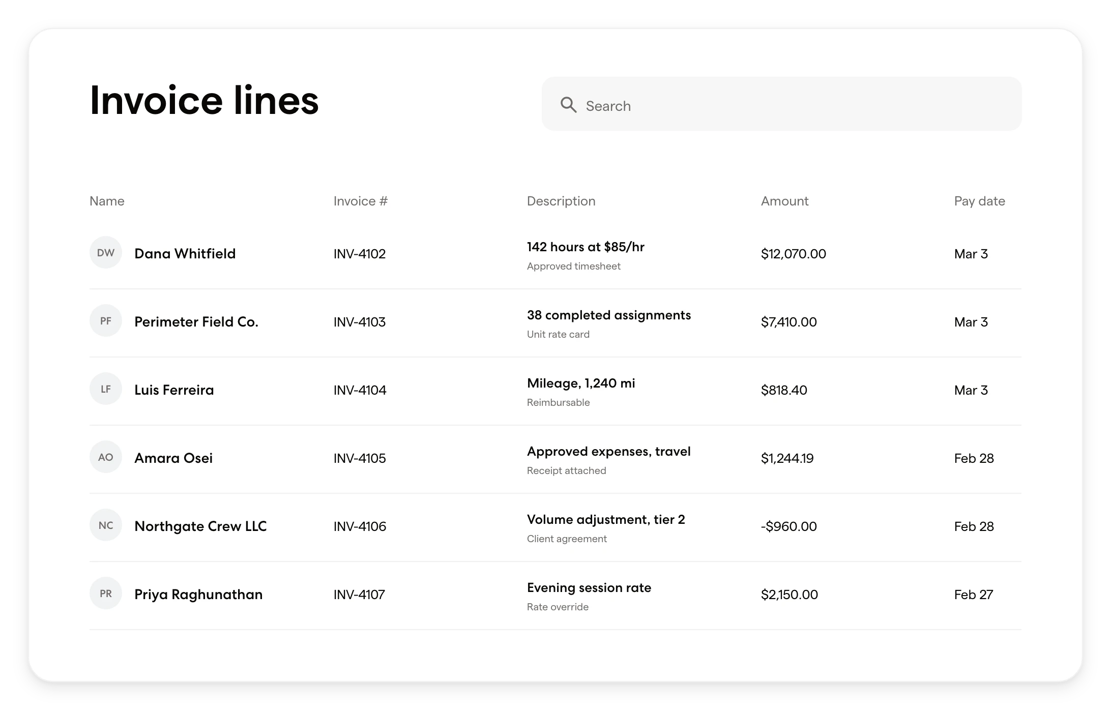 Billing inputs connected to approved work in Wingspan